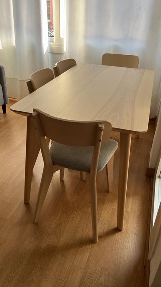 4 Sillas Comedor Madera y Tela Beige/Gris