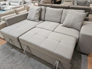 Sofá Cama Chaiselongue Gris con Arcón y 2 Puff