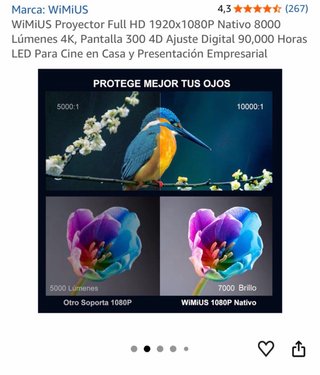Proyector WiMiUS Full HD 6000 Lúmenes + soporte