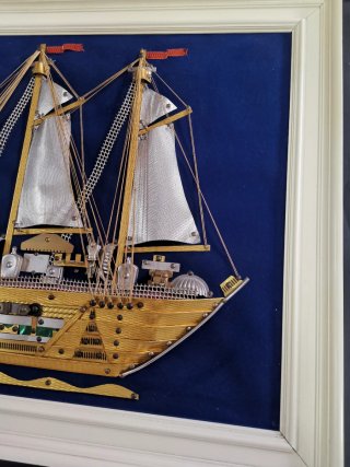 Maravilloso cuadro gigante galeón metalico años 70