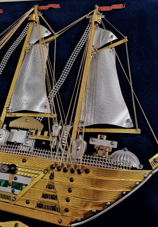 Maravilloso cuadro gigante galeón metalico años 70