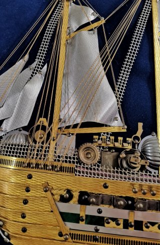 Maravilloso cuadro gigante galeón metalico años 70