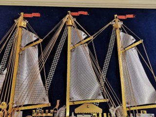 Maravilloso cuadro gigante galeón metalico años 70