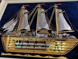 Maravilloso cuadro gigante galeón metalico años 70