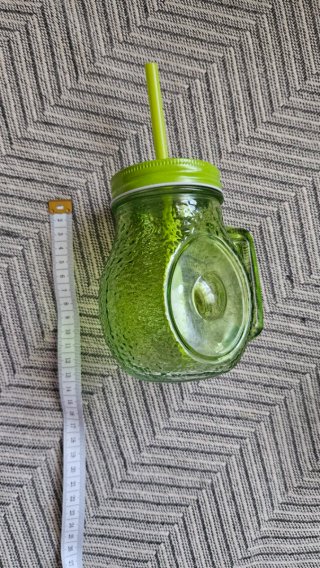 Vaso Vidrio Verde Aguacate con Pajita