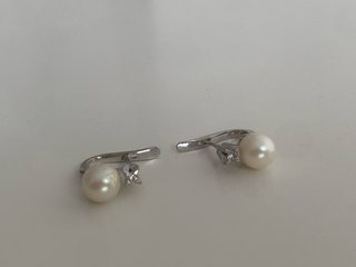Pendientes Oro Blanco Perlas y Brillantes