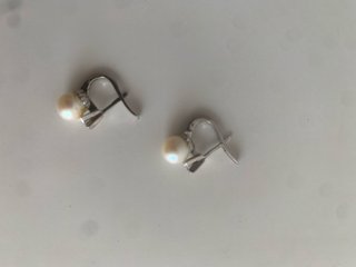 Pendientes Oro Blanco Perlas y Brillantes