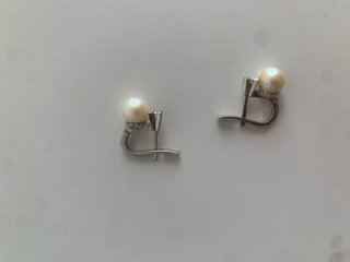 Pendientes Oro Blanco Perlas y Brillantes