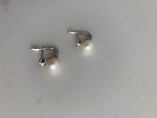 Pendientes Oro Blanco Perlas y Brillantes