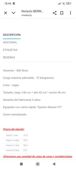 Alquiler Cofre Techo Bermude 4000