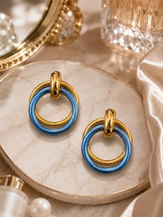 Pendientes Aro Esmeralda Baño Oro 18K