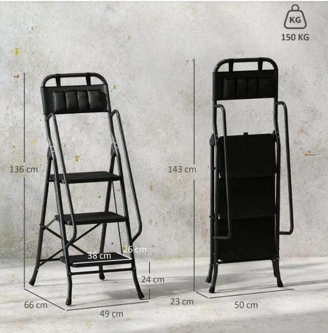 Scala Pieghevole 3 Gradini Nera