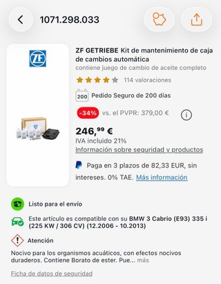 ZF 6HP BMW Kit Mantenimiento caja automática