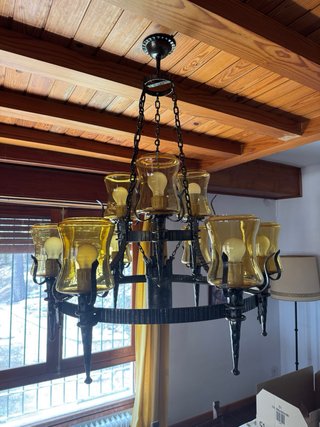 Lámpara de comedor de cristal y metal