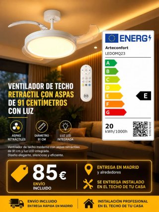 Ventilador Techo Retráctil 91cm con Luz