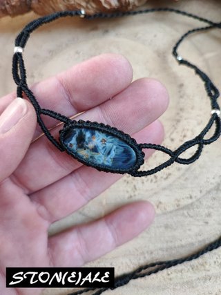 Girocollo in macrame con pietersite e argento 925