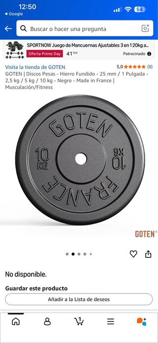Disco de pesa GOTEN 10 kg