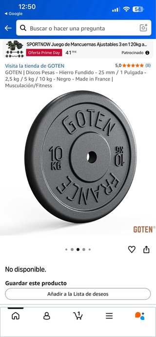 Disco de pesa GOTEN 10 kg