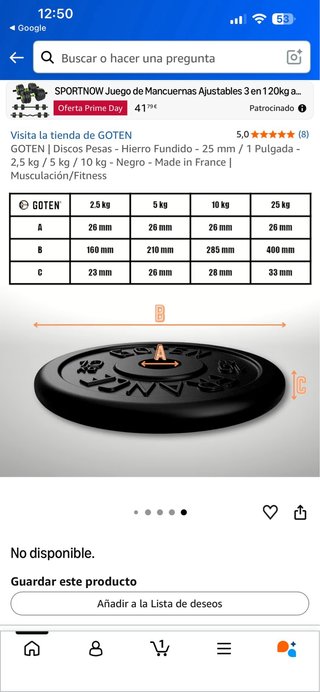 Disco de pesa GOTEN 10 kg