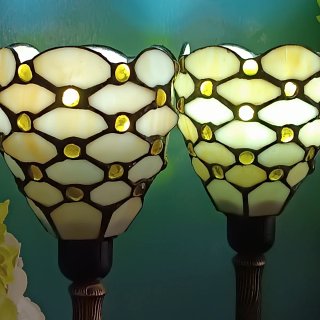 Pareja Lámparas Tiffany Cristal y pie latón vintag
