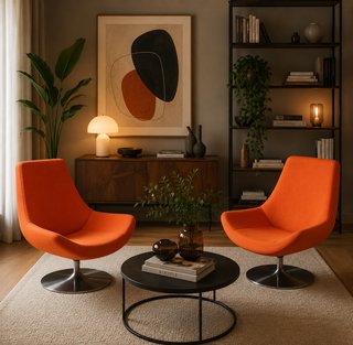 Coppia poltrone girevoli tessuto arancio