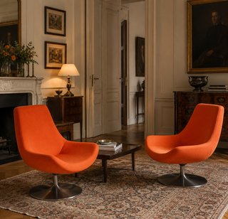 Coppia poltrone girevoli tessuto arancio