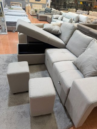 Sofá cama 6 plazas beige/gris