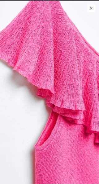 Top Mango Rosa Asimétrico Volante