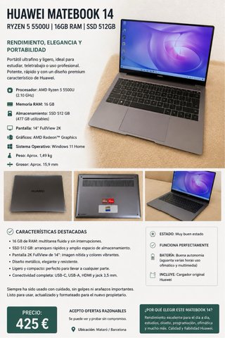Huawei Matebook 14 Ryzen 5 16GB RAM 512GB SSD