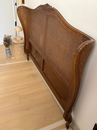 Cabecero antiguo mimbre y madera para cama de 150