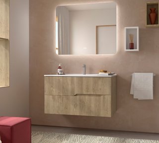 Mueble Baño Roble Natural 100cm 2 Cajones
