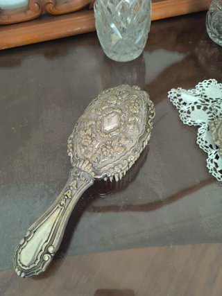 Juego tocador antiguo cristal y alpaca.