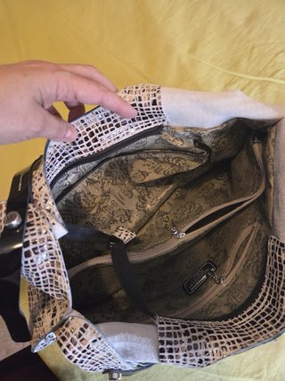 Bolso Piel Gran Capacidad Beige/Plata