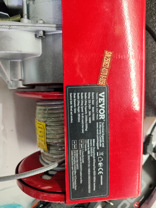 VEVOR Polipasto Eléctrico Carga de 1000 kg