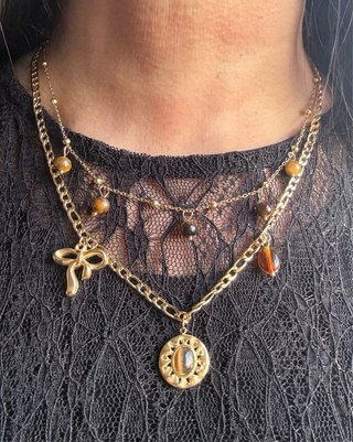 Collana doppio strato acciaio dorato