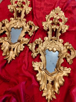 Pareja Cornucopias Madera Doradas