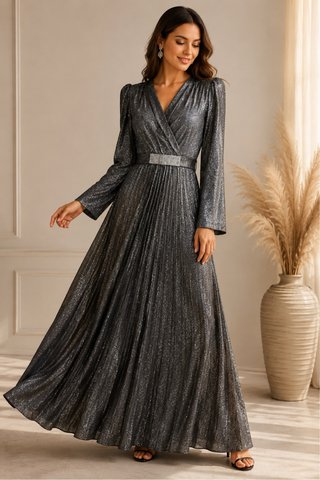 Vestido largo plateado para eventos
