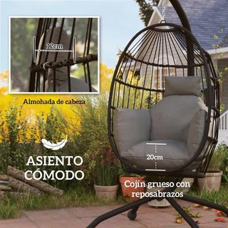 Silla Colgante Cesta Soporte Cojín 120kg Negra