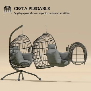 Silla Colgante Cesta Soporte Cojín 120kg Negra