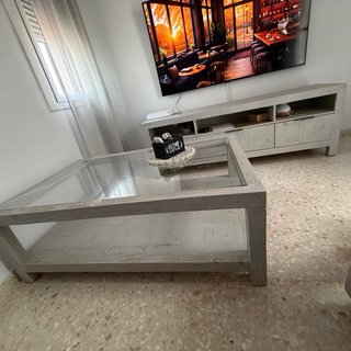 Mueble TV y Mesa Central Madera Banak Gris