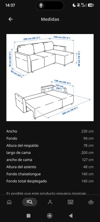 Sofá cama 3 plazas Brissund con chaiselongue