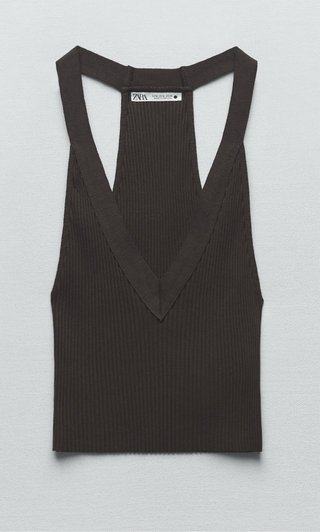 Top Zara canalé marrón
