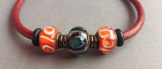Pulsera cuero rojo y plata con Murano