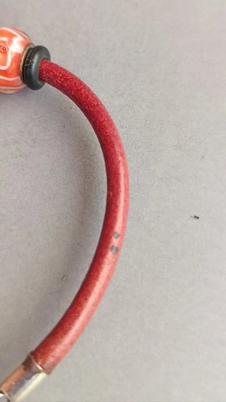 Pulsera cuero rojo y plata con Murano