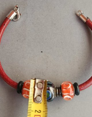 Pulsera cuero rojo y plata con Murano