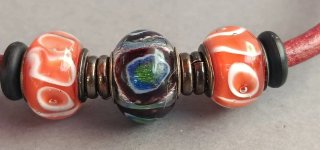 Pulsera cuero rojo y plata con Murano