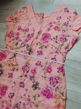 Abito puro lino floreale rosa Tg L