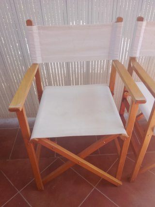 2 Sillas Director Madera y Tela Blanca