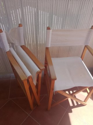 2 Sillas Director Madera y Tela Blanca