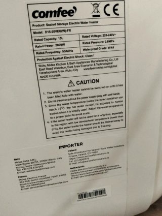 Calentador agua COMFEE 15L bajo fregadero